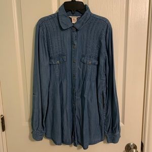 SUNDANCE Denim Brass Button Down Shirt size M